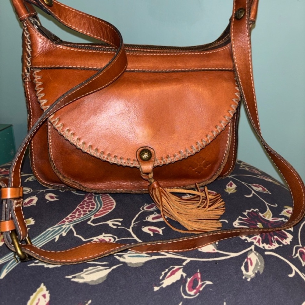 Patricia Nash Brown Leather Crossbody Shoulder Bag with Tassel